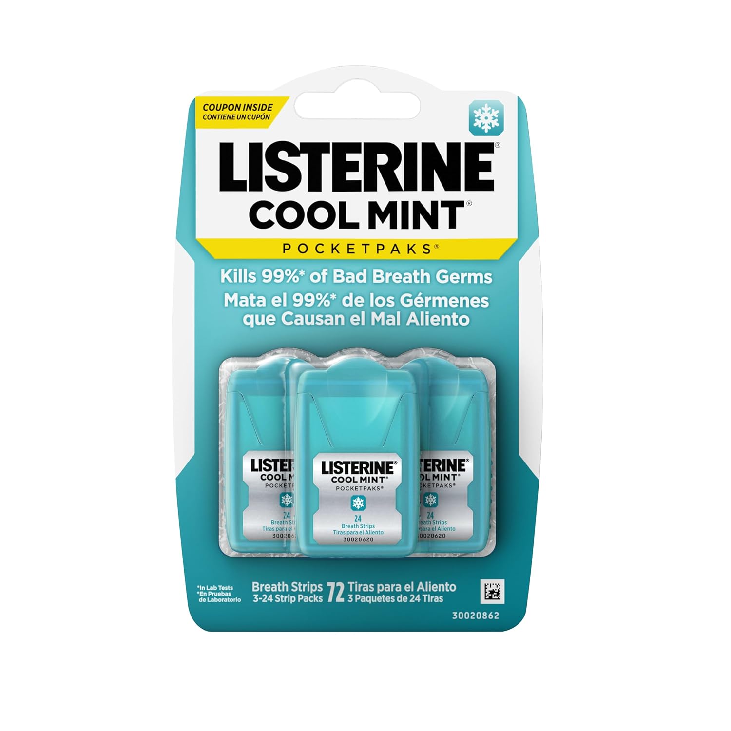 Travel Essentials Cool Mint PocketPaks Breath Strips, Travel Size Mini Mouthwash Breath Fresheners Party Favor Goodie Bag Strips Kill 99% of Bad Breath Germs, 3 Pack of 24 ct
