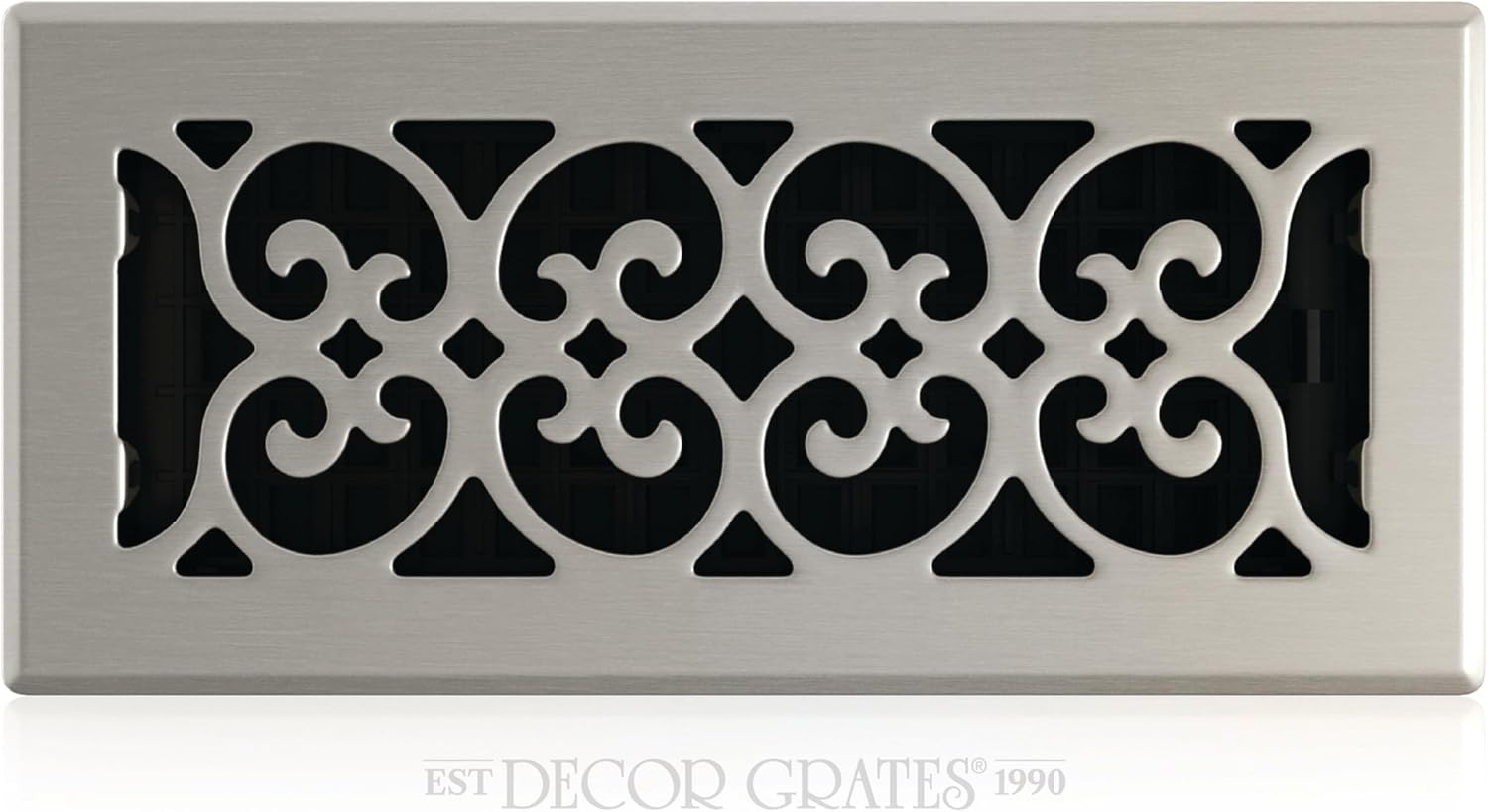 Scroll Floor Register, 4x10, Brushed Nickel Finish