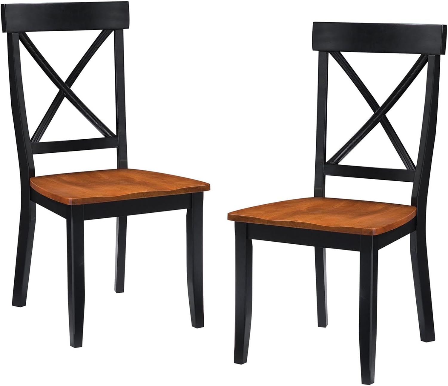 Home Styles Classic Black and Oak Pair of Dining Chairs, with Solid Hardwood Construction, Cottage Oak Finish, X-Style Back, and Mission Style Look, Set of Two