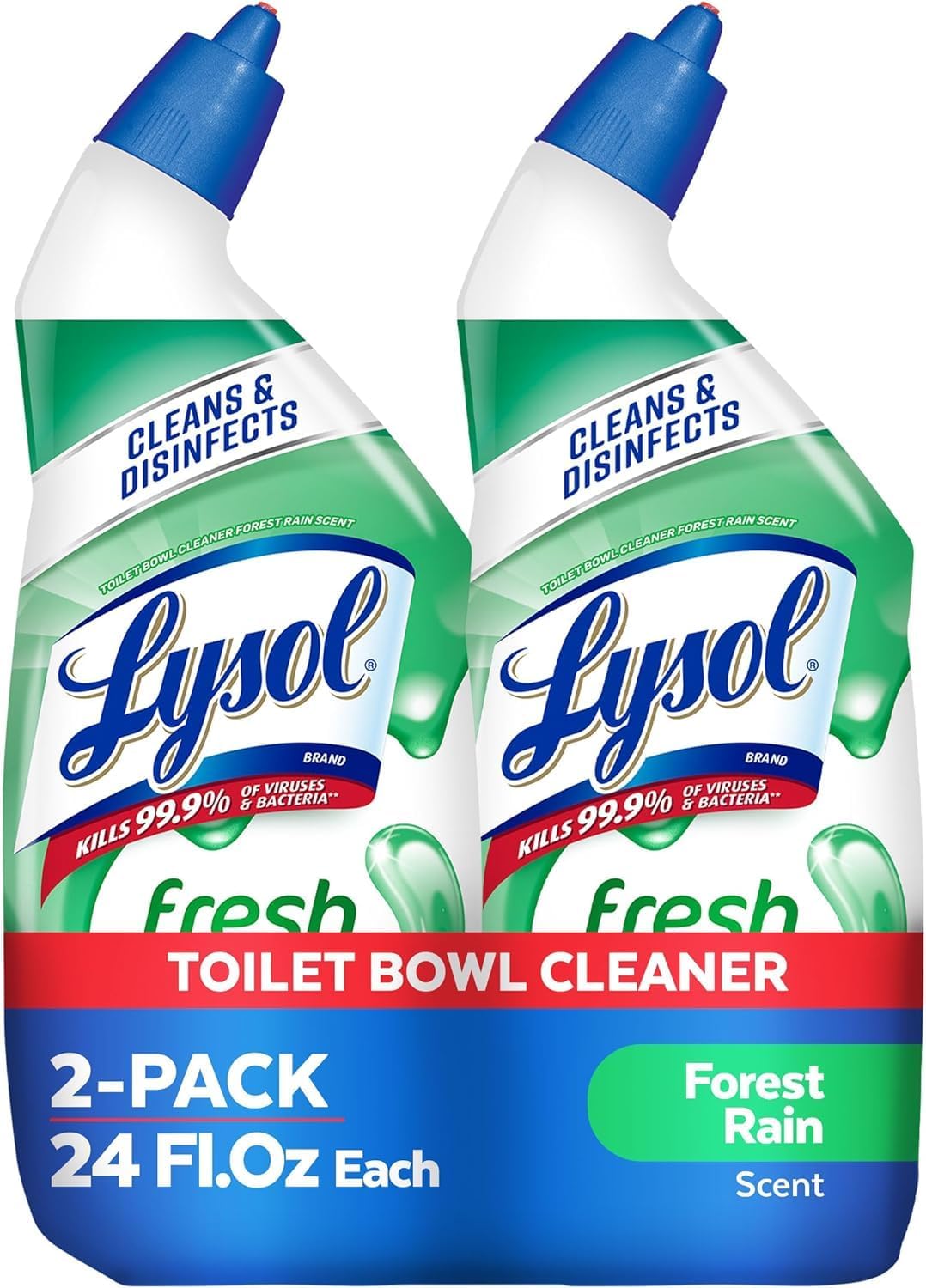 Toilet Bowl Cleaner Gel, For Cleaning and Disinfecting, Stain Removal, Forest Rain Scent, 24oz (Pack of 2)