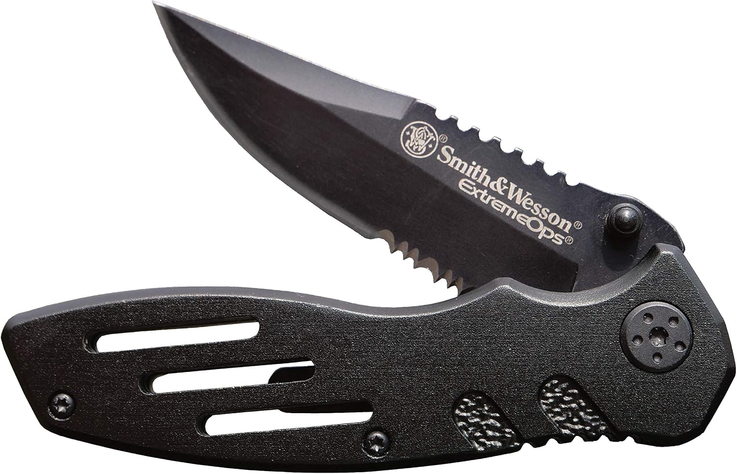 Smith & Wesson Accessories Extreme Ops SWA24S 7.1in S.S. Folding Knife with 3.1in Serrated Clip Point Blade and Aluminum Handle for Outdoor, Tactical, Survival and EDC