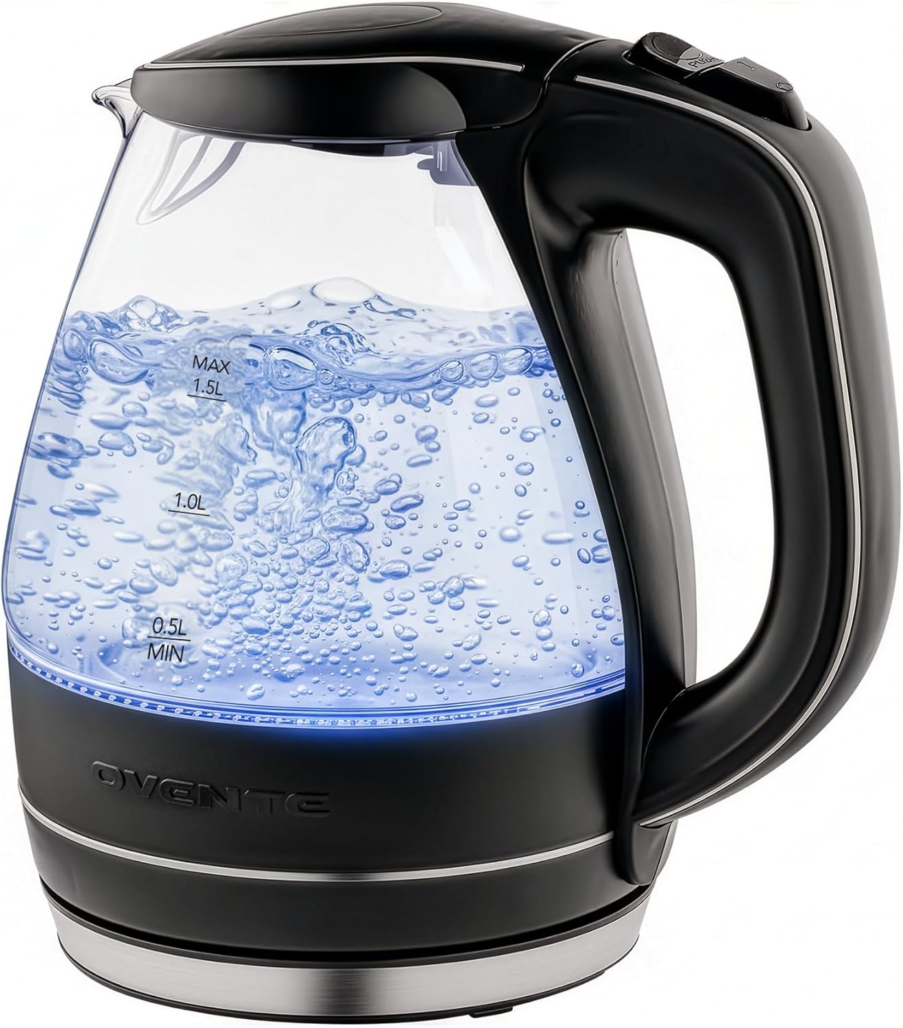 Electric Kettle, 1.5L Borosilicate Glass Countertop Water Heater and Boiler for Coffee or Tea, BPA-Free, Auto Shut-Off, Boil-Dry Protection, Removable and Washable Spout Filter, Black KG83B