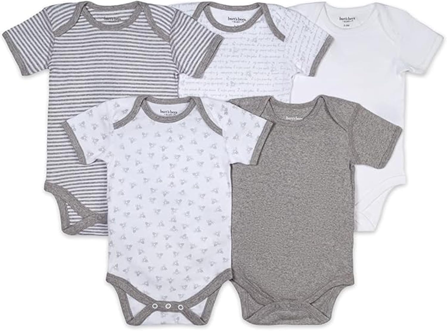 Burt’s Bees Baby Unisex Baby Bodysuits, 5-Pack Short & Long Sleeve One-Pieces, 100% Organic Cotton