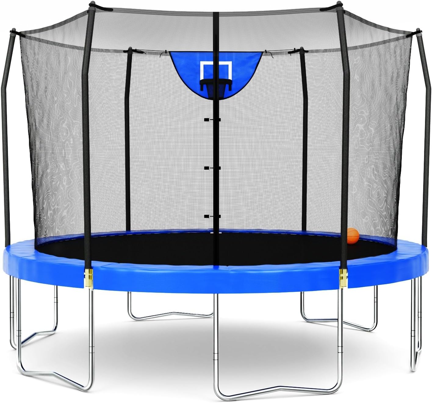 Skywalker Trampoline Outdoor 8 FT, 12 FT, 15 FT Jump N’ Dunk Round Outdoor Trampoline with Net, Trampoline Mat, and Basketball Hoop for Trampoline