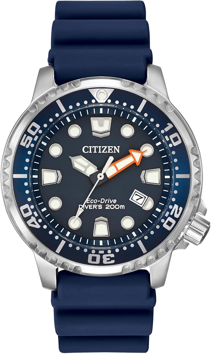 Citizen Promaster Dive Eco-Drive Watch, 3-Hand Date, ISO Certified, Luminous Hands and Markers, Rotating Bezel, Blue/Stainless (Model: BN0151-09L)