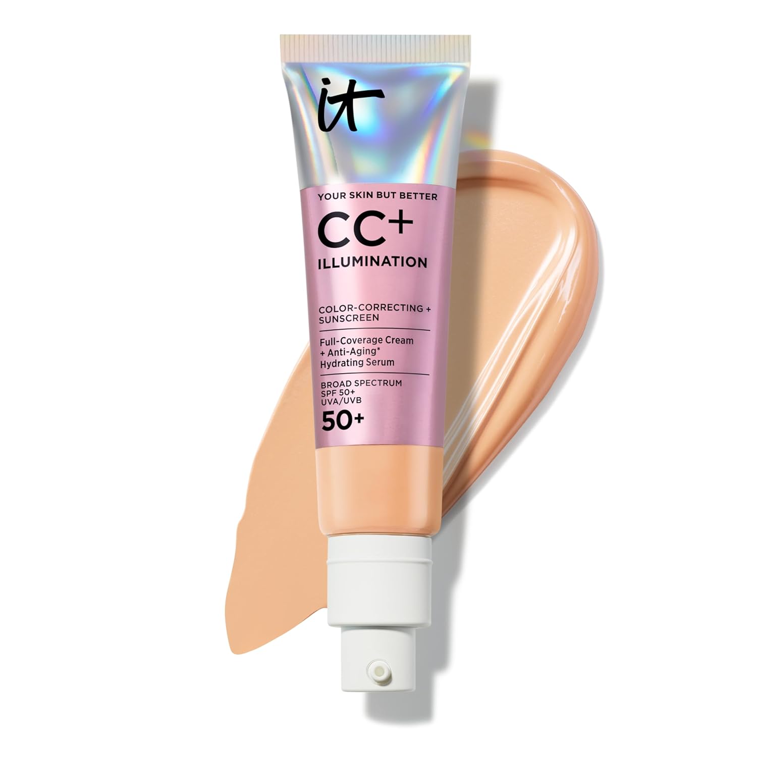 CC+ Cream Illumination (Medium) - Radiant Full Coverage Foundation With SPF 50+, Color Corrector & Hydrating Anti-Aging Serum, Hydrolyzed Collagen + Peptides - 1.08 fl oz