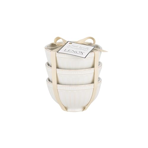 Lenox (858037 ) French Perle Groove Bowls (Set of 3), Mini, White | dishwasher safe | 3-piece bowl set | 4 inch, 12oz | kitchen and dining, small ingrediant bowls, mixing and serving