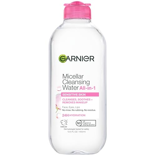 Garnier Micellar Water, Hydrating Facial Cleanser & Makeup Remover, Suitable for Sensitive Skin, Vegan, Cruelty Free, 13.5 Fl Oz (400mL), 1 Count