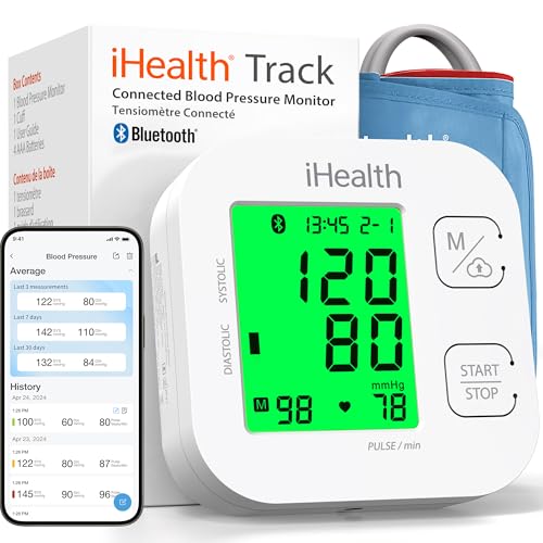 iHealth Track Smart Upper Arm Blood Pressure Monitor with Wide-Range Cuff | Bluetooth BP monitor for standard to large adult arms, compatible with iOS and Android