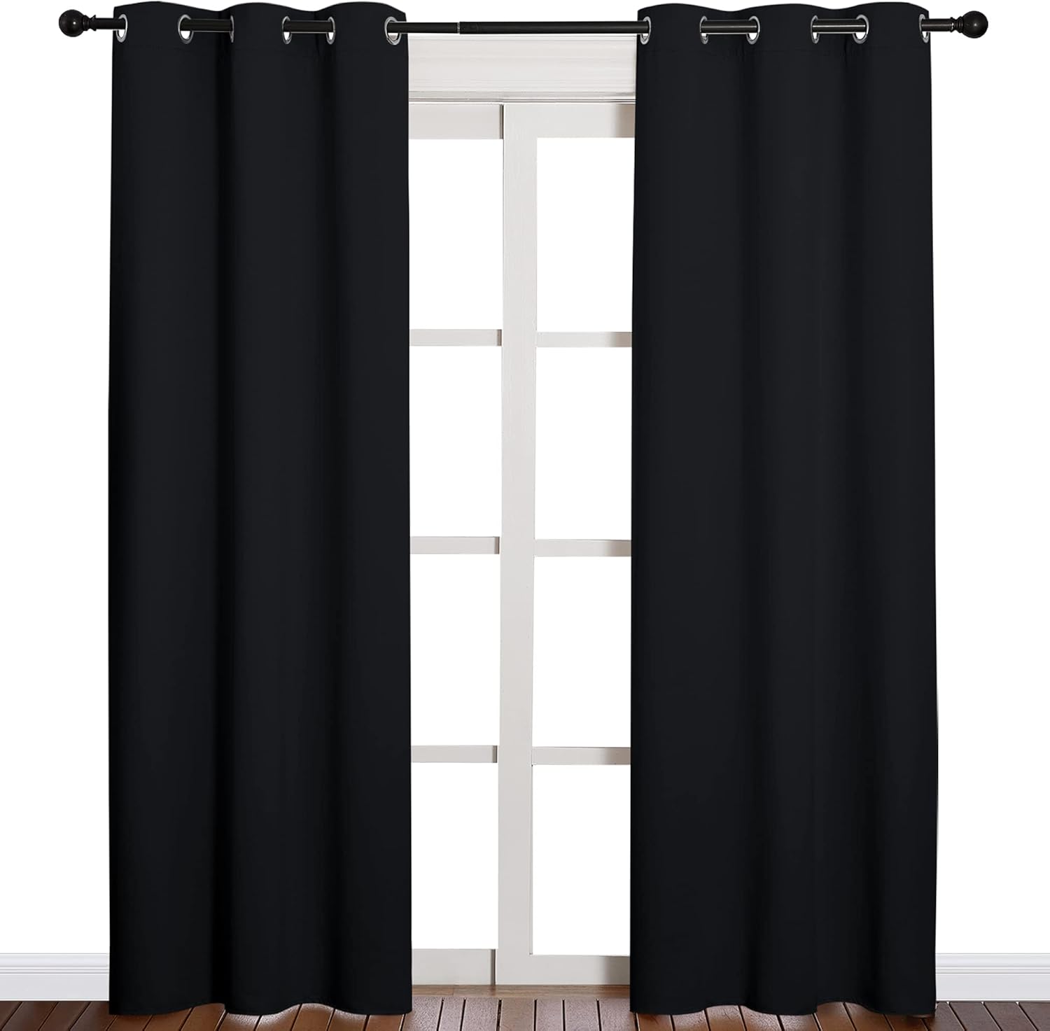 Thermal Insulated Black Blackout Curtains/Drapes 84 inches Length 2 Panels Set for Living Room, 42 inches Wide, Privacy Sound Reducing Room Darkening Draperies Window Treatment