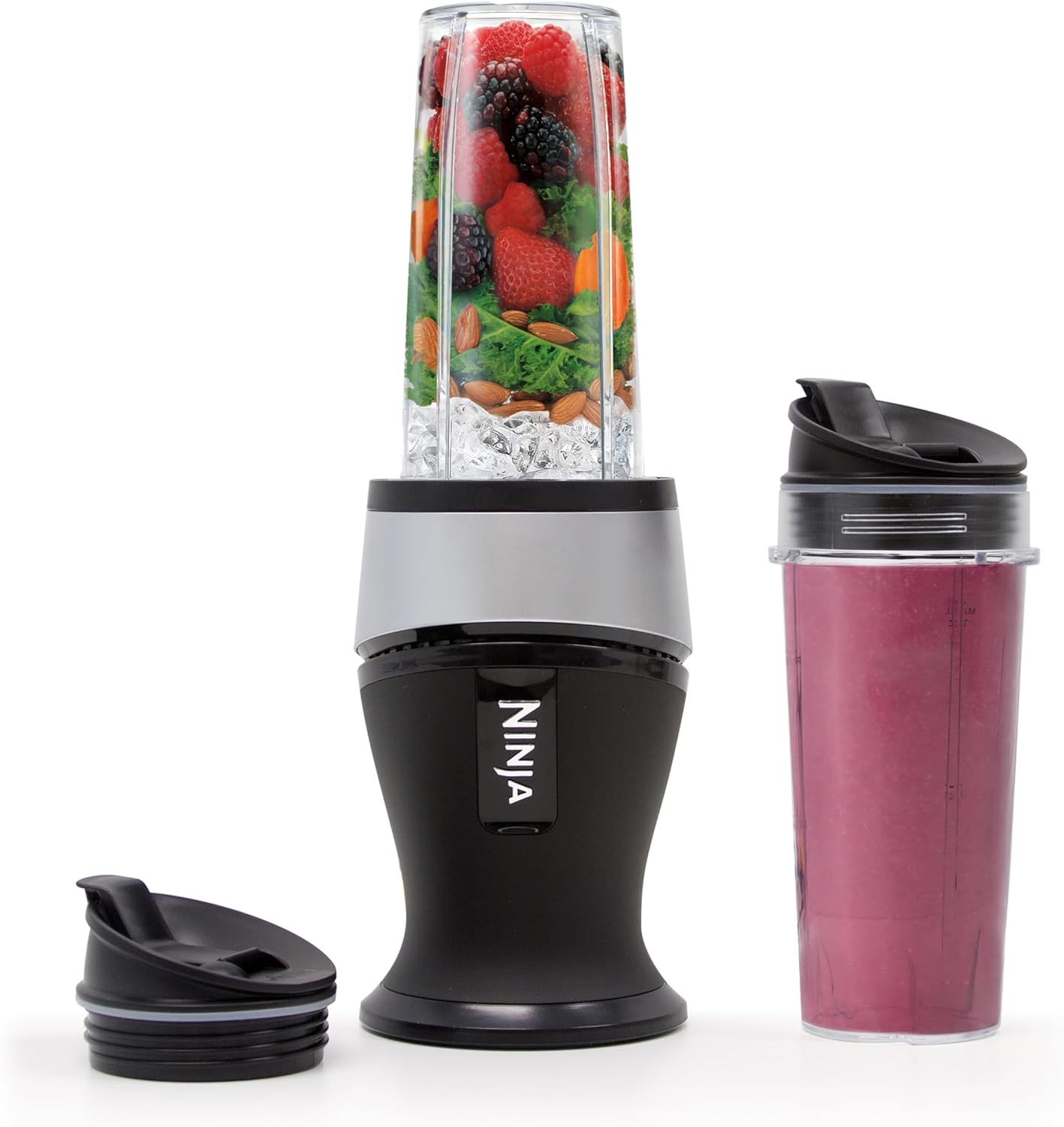 Fit Compact Personal Blender | Portable Blender for Smoothies, Shakes, and Frozen Blending | Includes (2) 16-oz. To-Go Cups and Spout Lids | 700 Watt | Black | QB3001SS