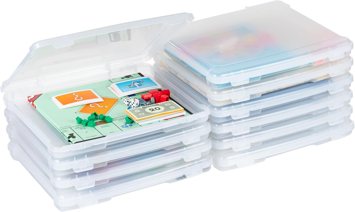IRIS USA Board Game Storage Containers, 10-Pack |Made in USA| Organizers with Built-In Handle & Snap-Tight Lid for Puzzles, Scrapbook, and Fits 8.5" x 11" or A4 Papers, Slim - Clear