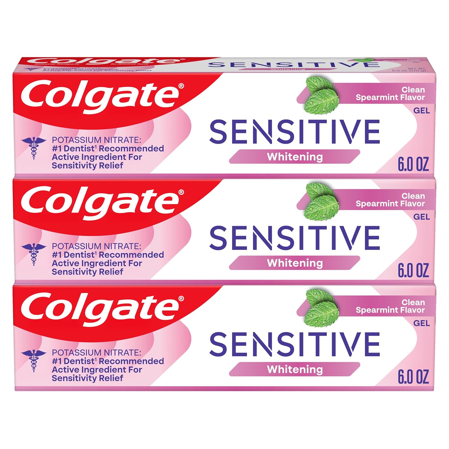 Colgate Whitening Toothpaste for Sensitive Teeth, Enamel Repair and Cavity Protection, Fresh Mint Gel, 6 Oz (Pack of 3)