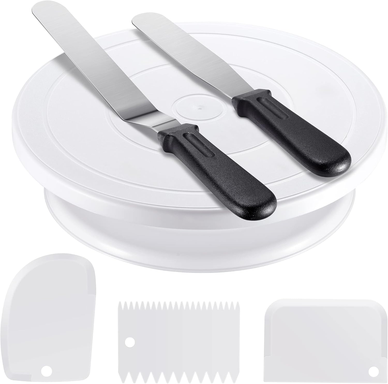 Kootek Cake Decorating Kit Baking Supplies Set Cake Turntable with 2 Frosting Straight Angled Spatula 3 Icing Smoother Scrapers Baking Accessories Tools for Beginners and Pros, White