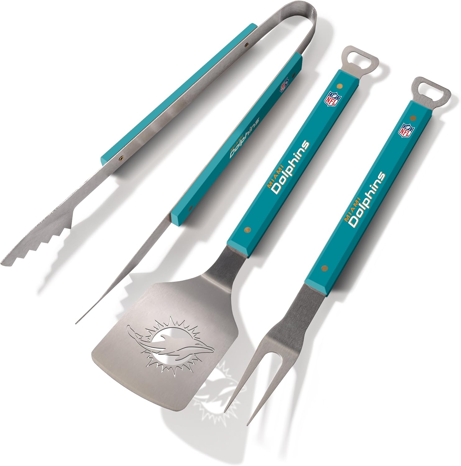 NFL Miami Dolphins Spirit Series 3-Piece BBQ Set , Stainless Steel, 22" x 9"