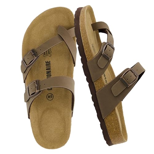 Luna Sandals for Women, Cork Footbed Womens Sandals for Summer Comfort with Adjustable Straps, Wide Width Available, BROWN 9