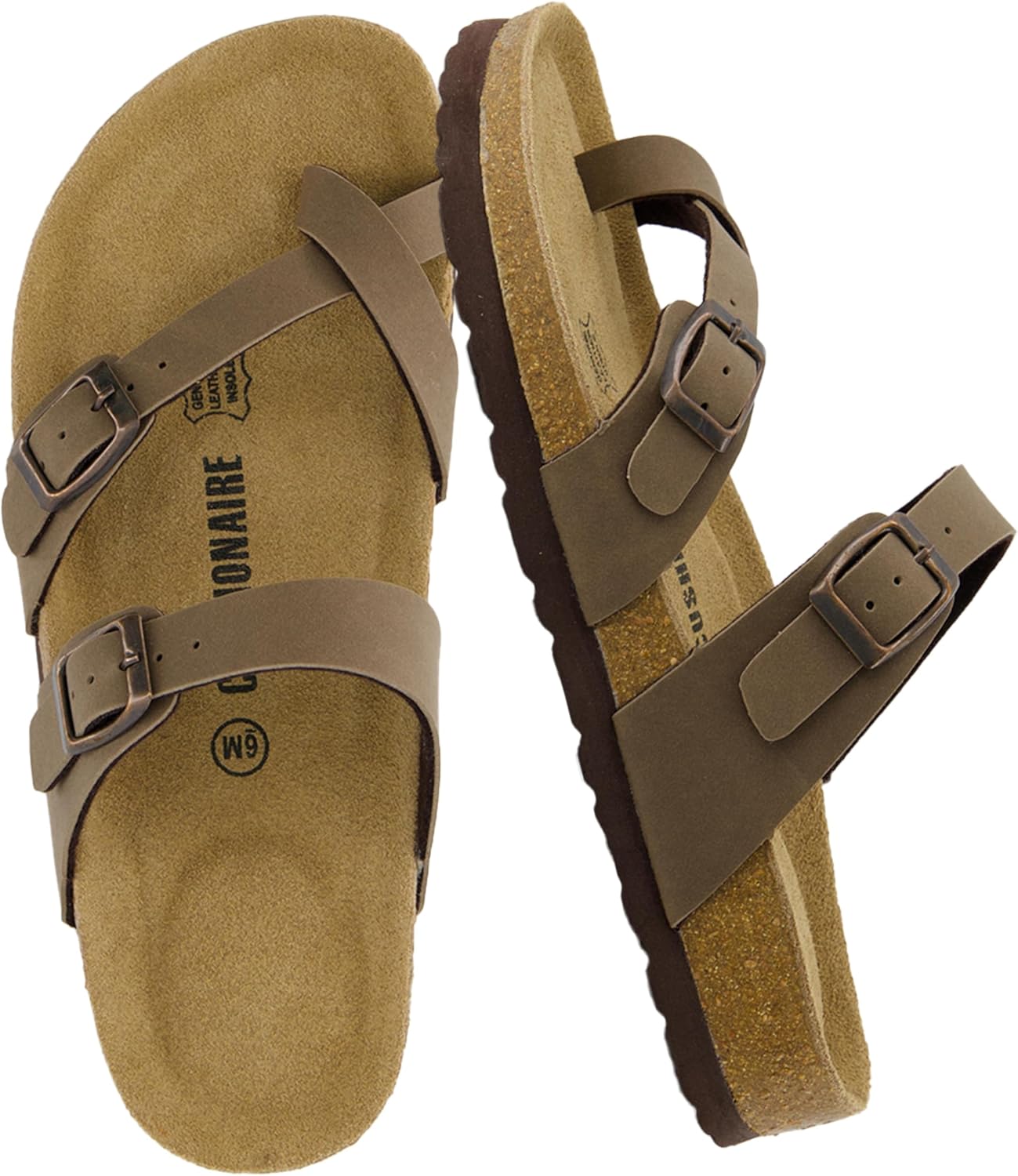 Luna Sandals for Women, Cork Footbed Womens Sandals for Summer Comfort with Adjustable Straps, Wide Width Available, BROWN 8.5