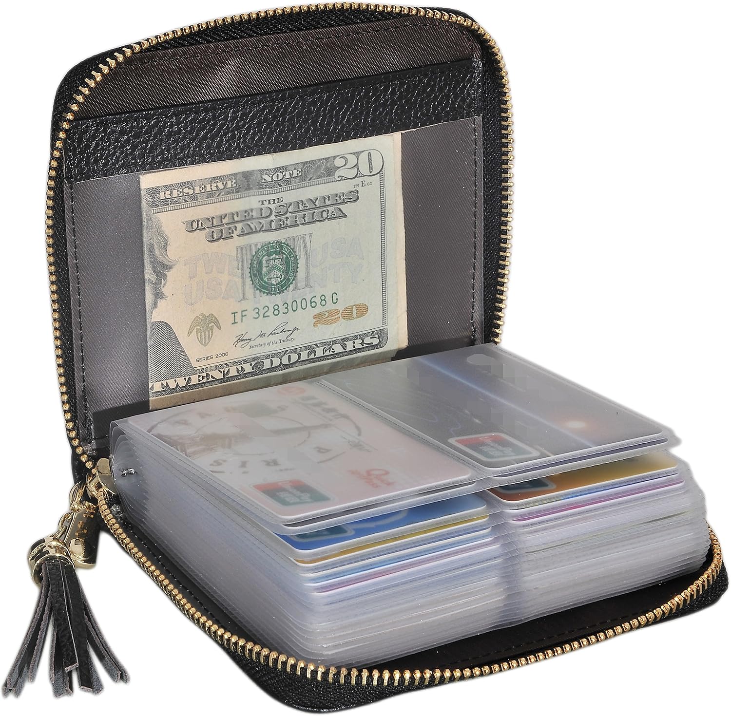 Easyoulife Womens Credit Card Holder Wallet Zip Leather Card Case RFID Blocking (Black)