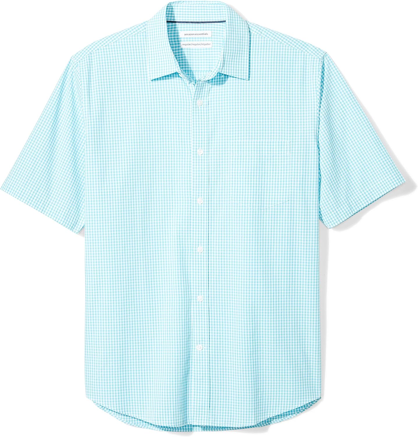 Men's Regular-Fit Short-Sleeve Poplin Shirt, Aqua Blue Gingham, Medium