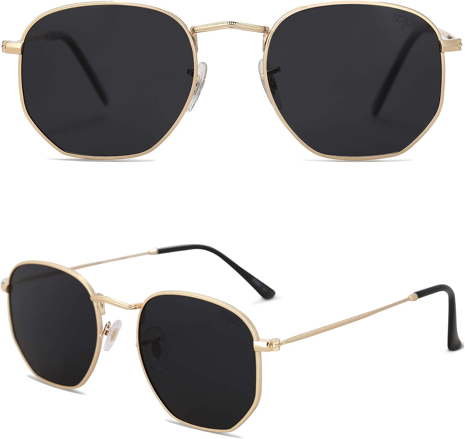 SOJOS Small Square Polarized Sunglasses for Men and Women Polygon Mirrored Lens SJ1072 Gold Frame/Grey Lens