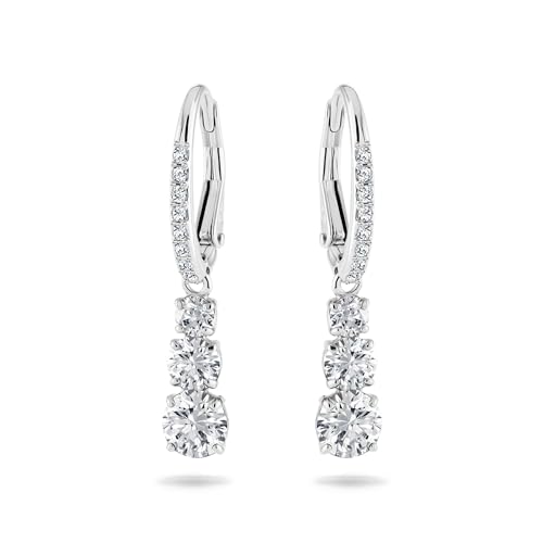 Swarovski Stilla Attract Trilogy Drop Pierced Earrings with White Crystals on a Rhodium Plated Setting with Hinged Closure