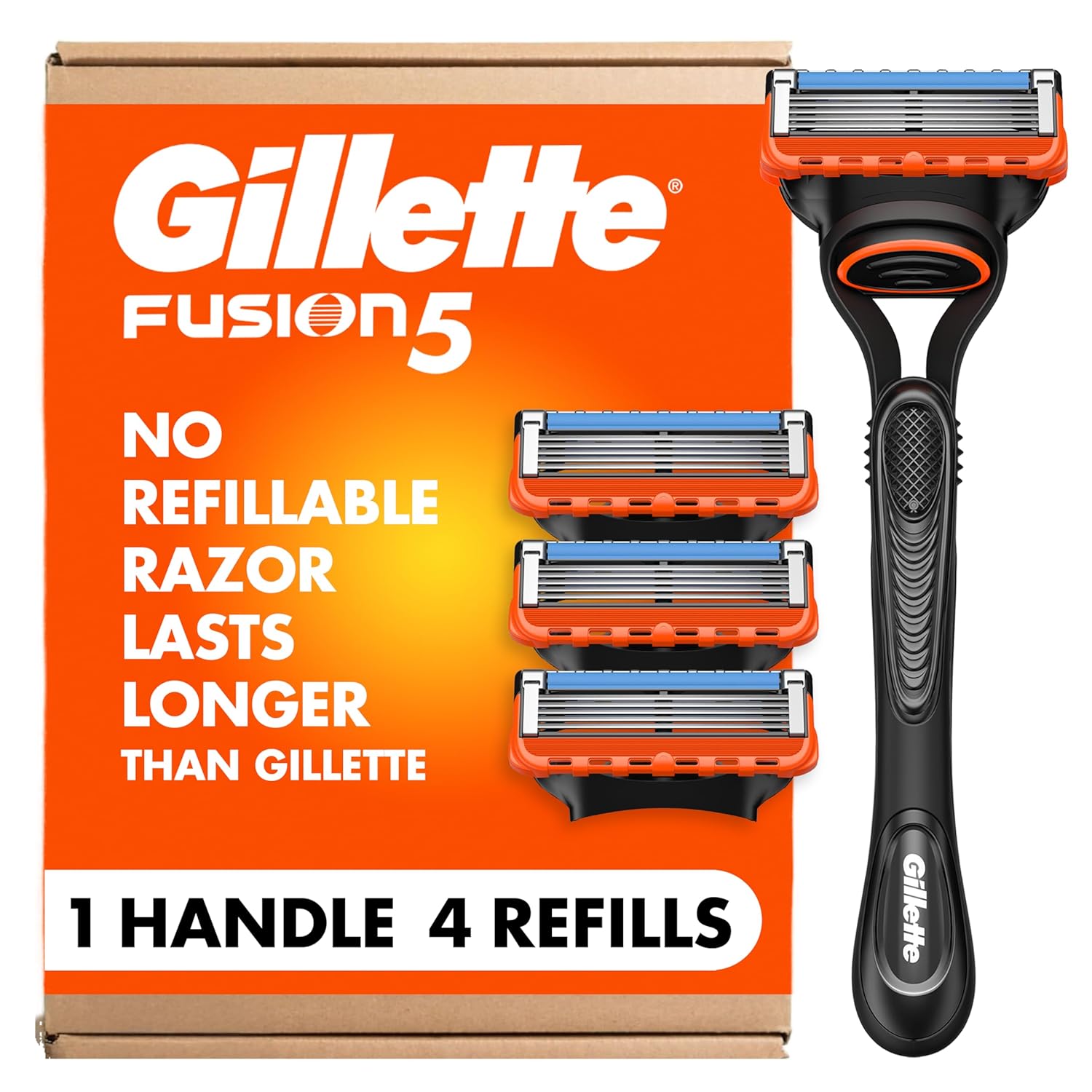 Fusion5 Razors for Men, 1 Razor, 4 Blade Refills, Lubrastrip for a More Comfortable Shave