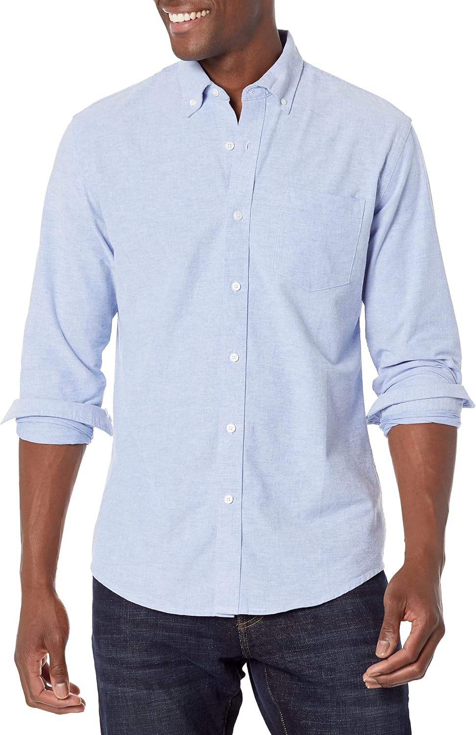 Men's Button-Down Long Sleeve Casual Pocket Oxford Shirt, Blue, Large