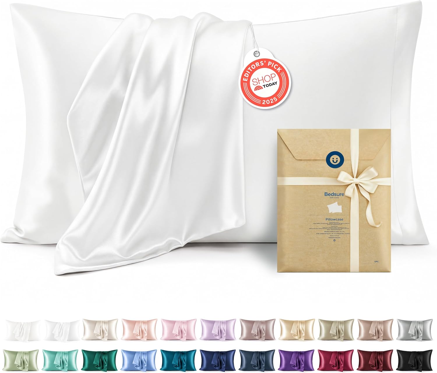 Satin Pillowcases, Similar to Silk Pillow Cases Queen Size Set of 2, Pure White Cooling Pillow Case for Sleeping Women with Envelope Closure, Gifts for Women Men, 20x30 Inches, 2pcs