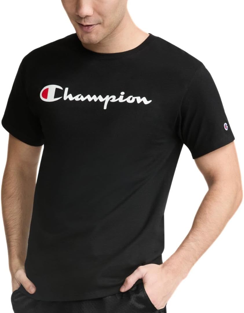 Champion Men's Classic Script Graphic Short Sleeve T-Shirt, Standard Fit, Script Logo, Available in Regular and Big & Tall