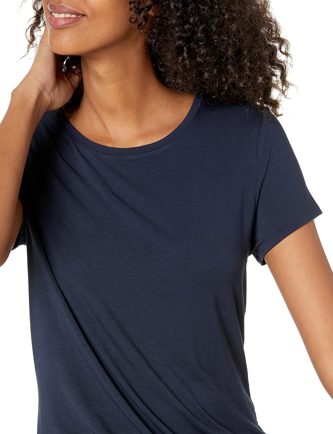 Women's Short-Sleeve Scoop Neck A-line Swing Dress, Navy, Large