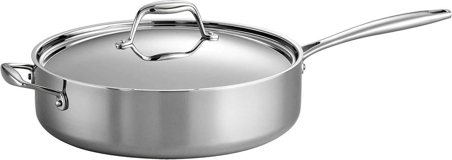 Signature Tri-Ply Clad Stainless Steel 6-Quart Saute Pan with Lid, Induction-Ready Cooking Pan, Dishwasher-Safe, NSF-Certified, Made in Brazil