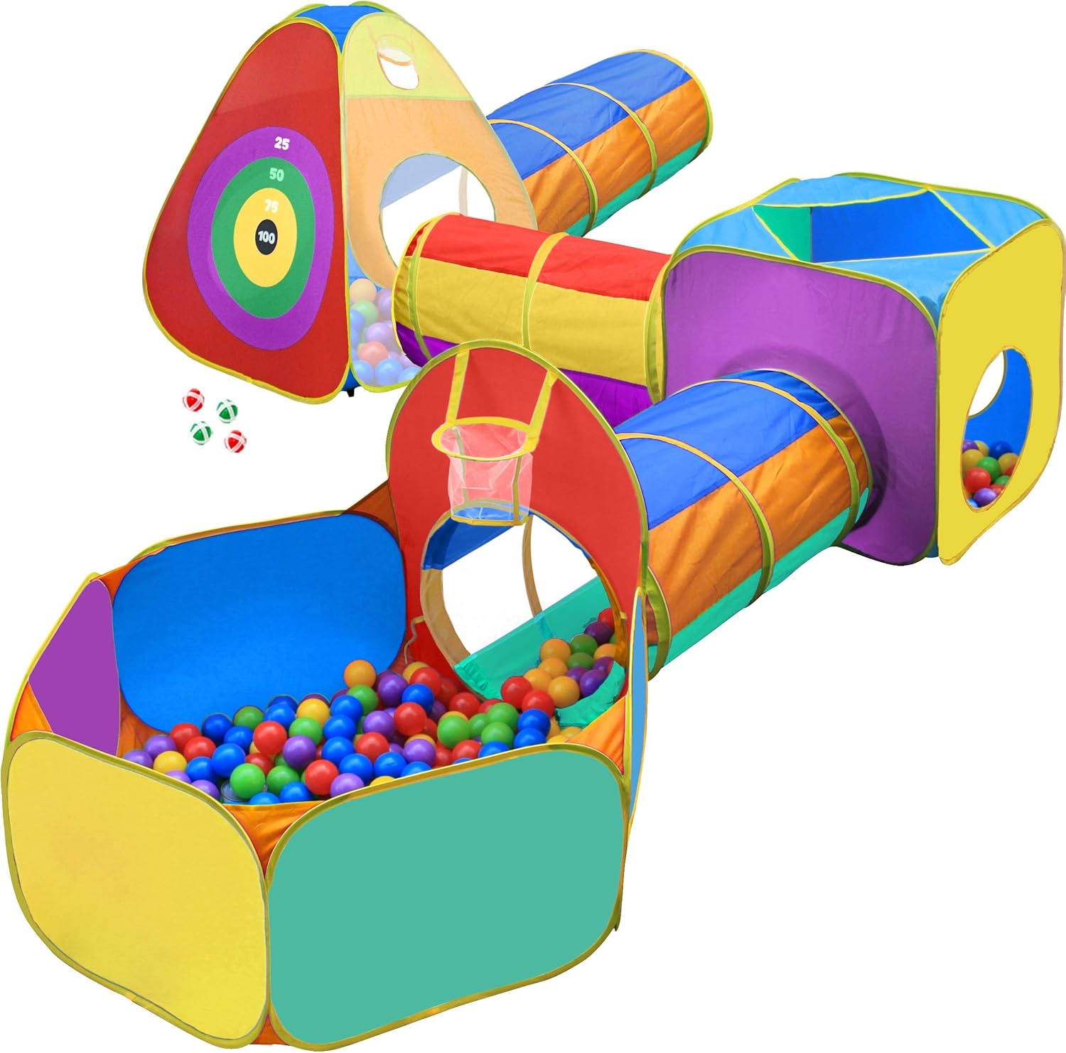 Ball Pit, Play Tent and Tunnels for Kids, Best Birthday Gift for 3 4 5 Year Old Pop Up Baby Play Toy, Target Game w/ 4 Darts Indoor & Outdoor
