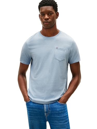 Tommy Hilfiger Men's T Shirt Crewneck with Pocket, Malaga Blue Heather Large