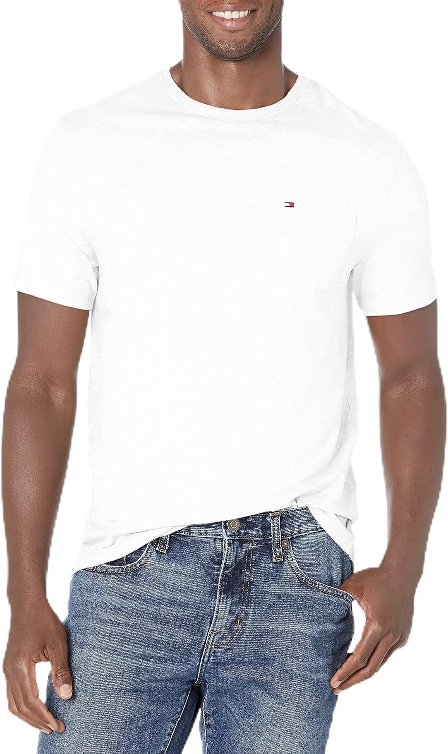 Men's Short Sleeve Crewneck T Shirt with Pocket, Bright White, Medium