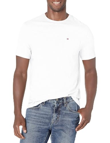 Tommy Hilfiger Men's Short Sleeve Crewneck T Shirt with Pocket, Bright White, Medium