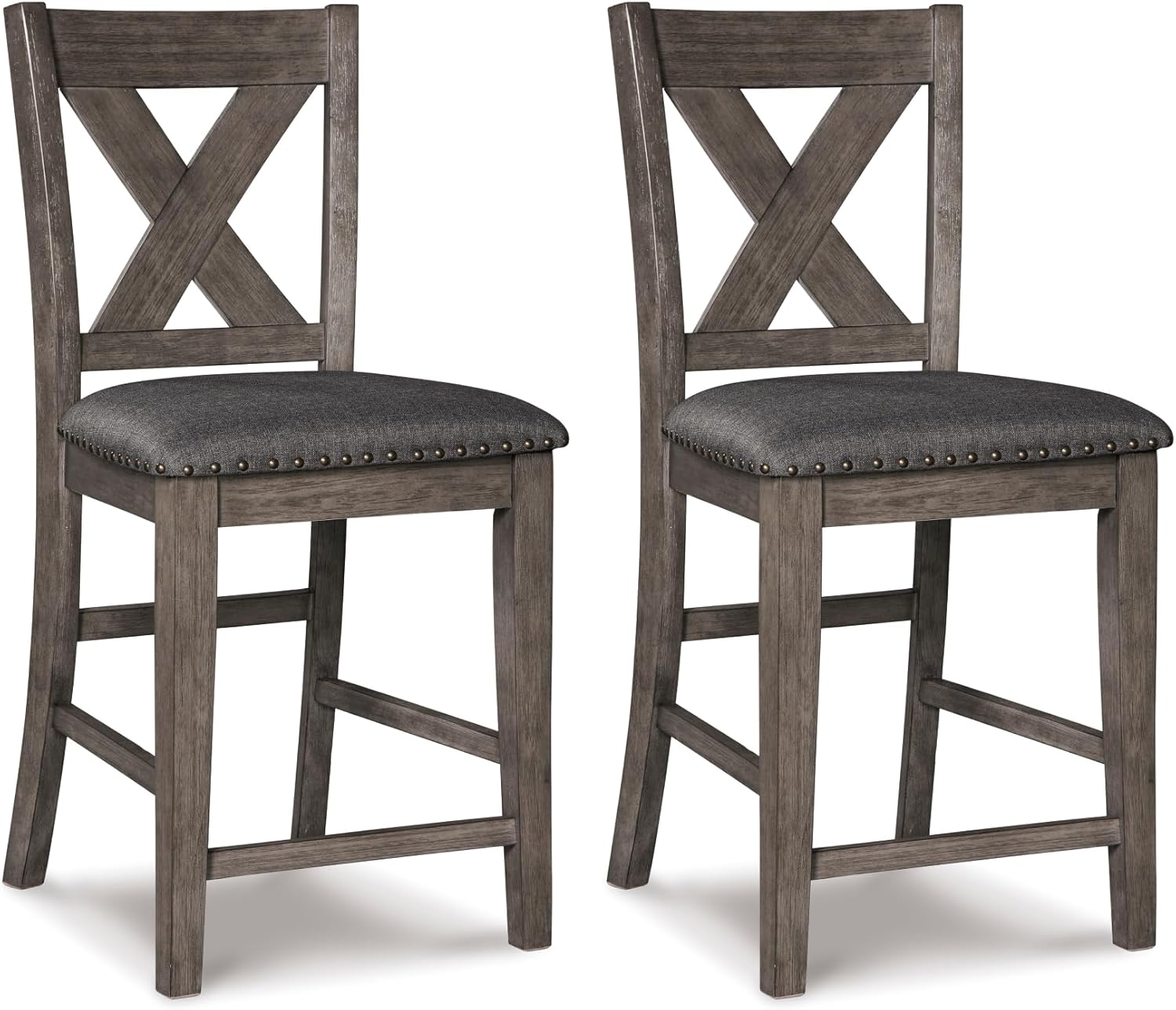 Signature Design by Ashley Caitbrook Rustic 24.63" Counter Height Upholstered Barstool, Set of 2, Gray
