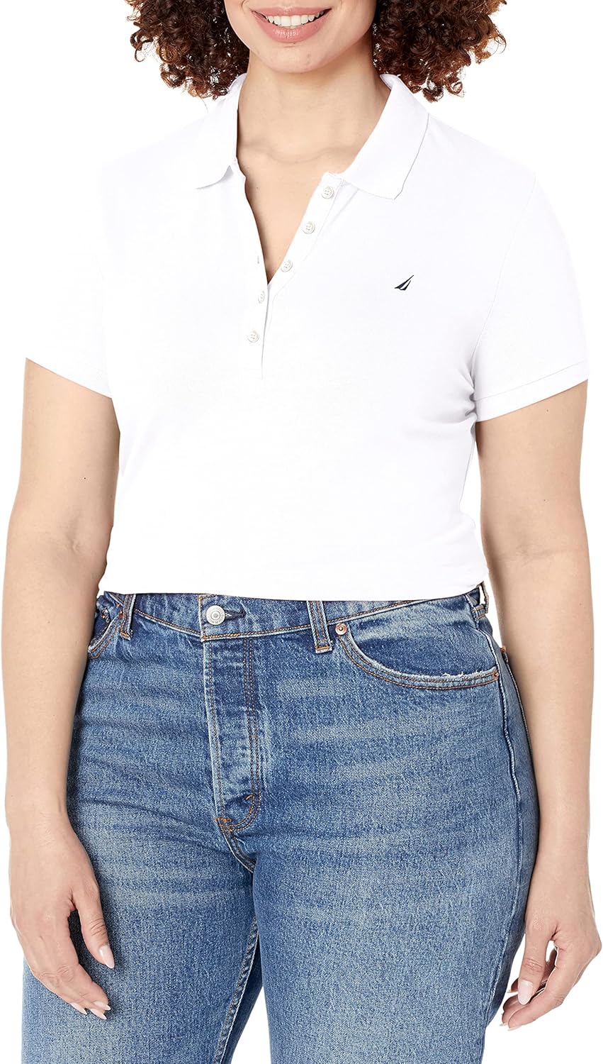Nautica Women's 5-Button Short Sleeve Breathable 100% Cotton Polo Shirt