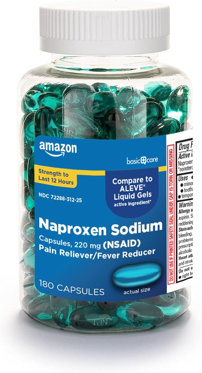 Naproxen Sodium 220 mg Liquid Gels, Pain Reliever/Fever Reducer (NSAID), Headache, Backache, Menstrual Pain, Arthritis Pain, 12-Hour Relief, 180 Count (previously A+ health)