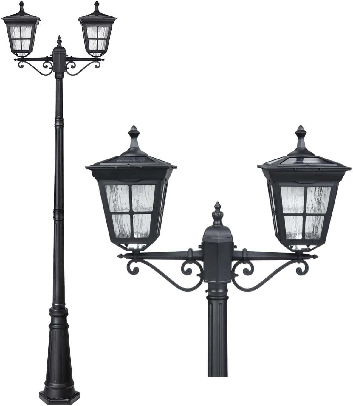 Solar Lamp Post Light, ST4311AB1-2 Dusk to Dawn Outdoor Bright Street Post Light for Yard Garden Patio Walkway Driveway Landscape Decor (Double-Head)