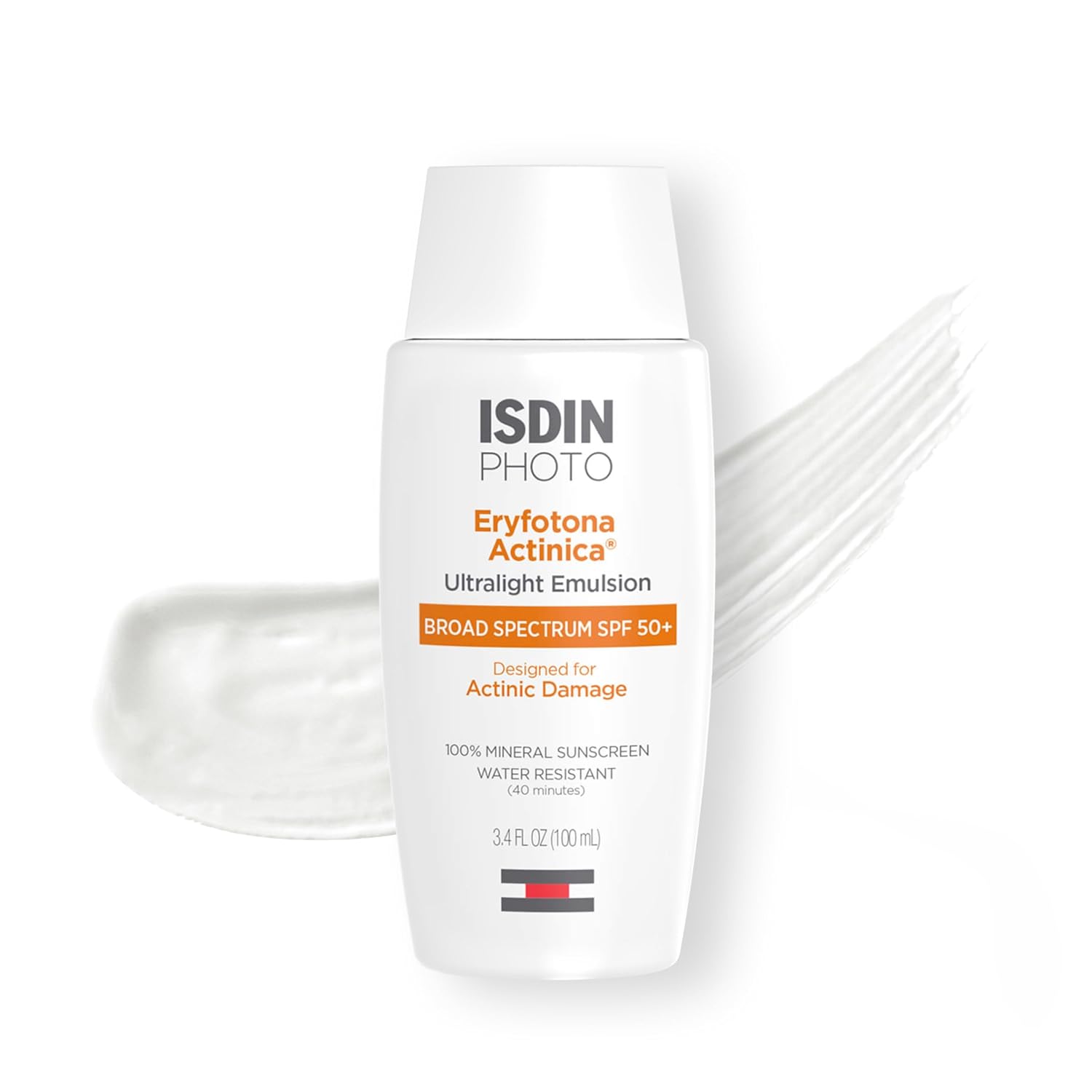 ISDIN Eryfotona Actinica SPF 50+ (3.4 Fl Oz) | Mineral Sunscreen for Face with Zinc Oxide | 100% Mineral UV Filters | No White Cast, Suitable for Sensitive Skin, Dermatologist Recommended