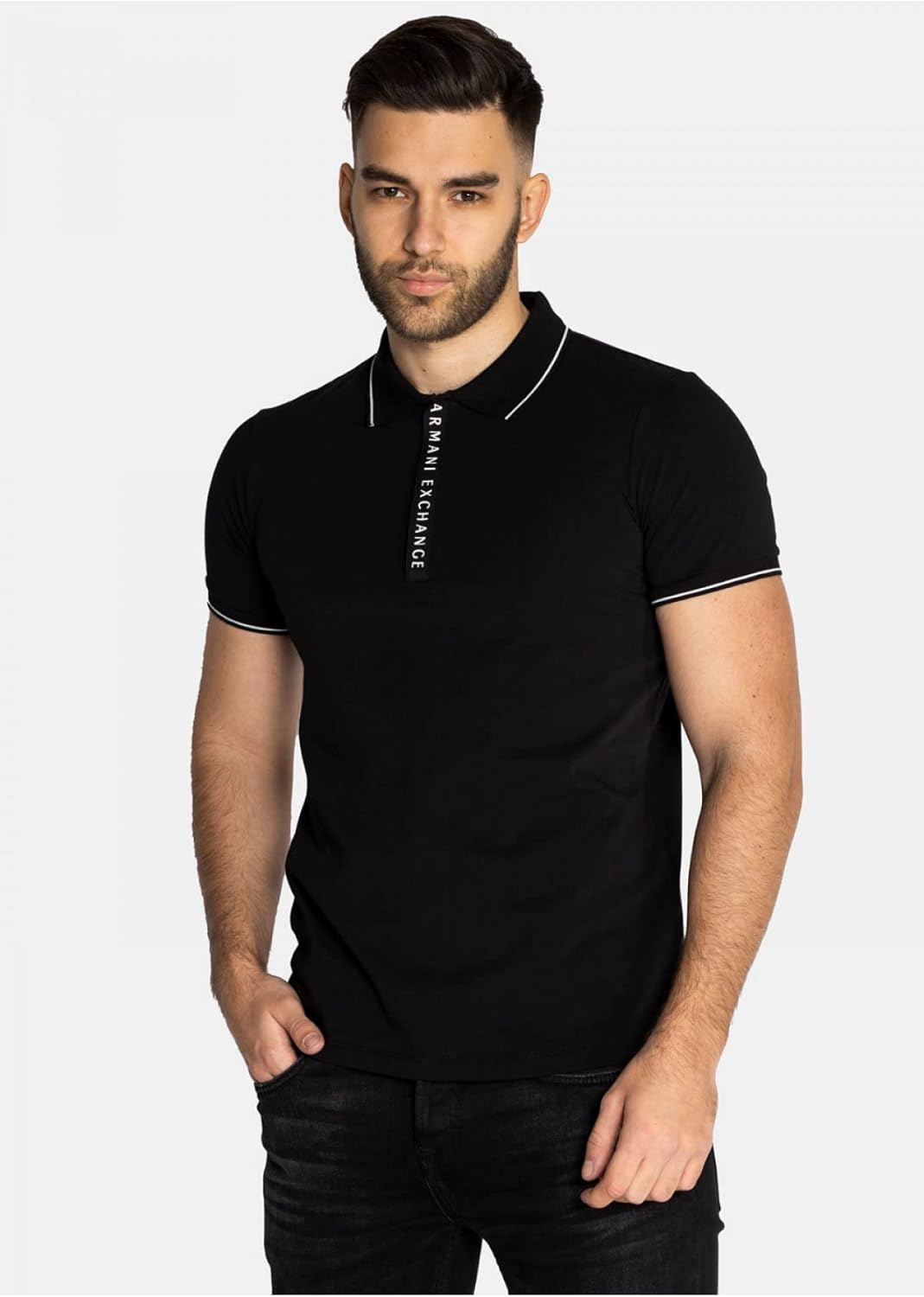 Armani Exchange Mens Logo Zip Jersey Polo