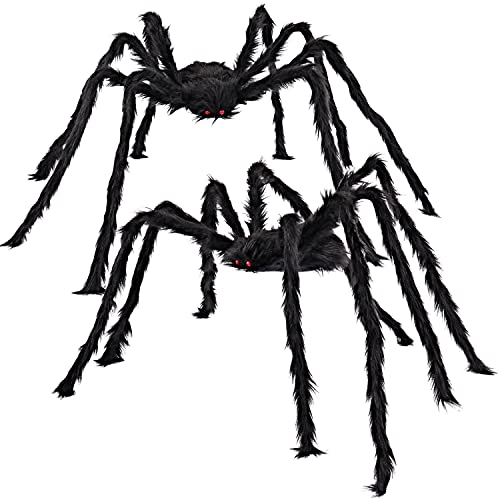 JOYIN 2 Pack 5 Ft Halloween Outdoor Decorations Hairy Black Spider, Scary Giant Spider, Fake Large Haunted House Props, Halloween Yard Lawn Decorations Party Indoor Decor