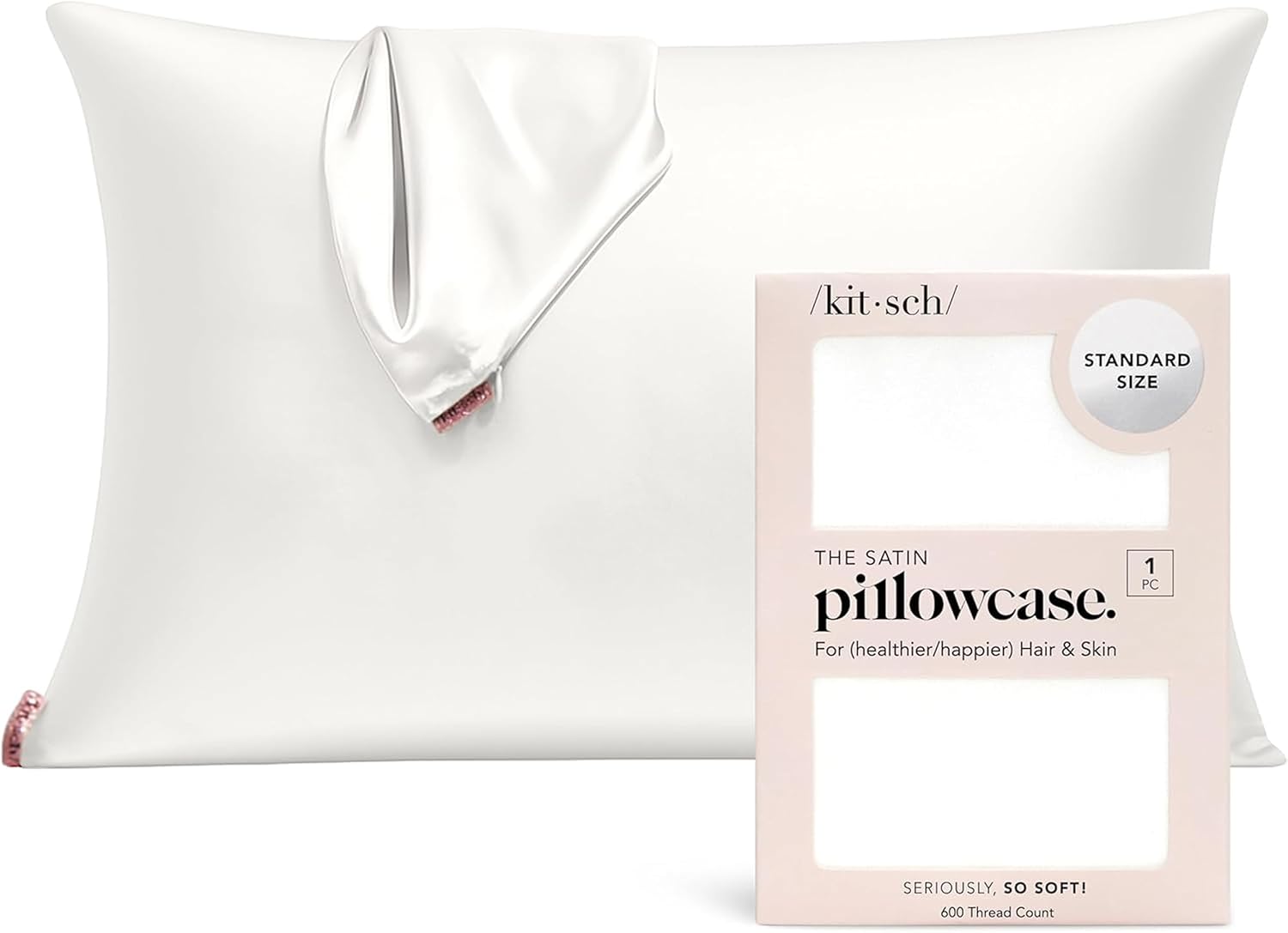 Kitsch Satin Pillowcase with Zipper for Hair & Skin - Softer Than Silk Pillow Cases, Smooth Cooling Satin Pillow Case, Wrinkle-Free, Machine Washable - Pillow Cases Standard Size (19x26) - Ivory