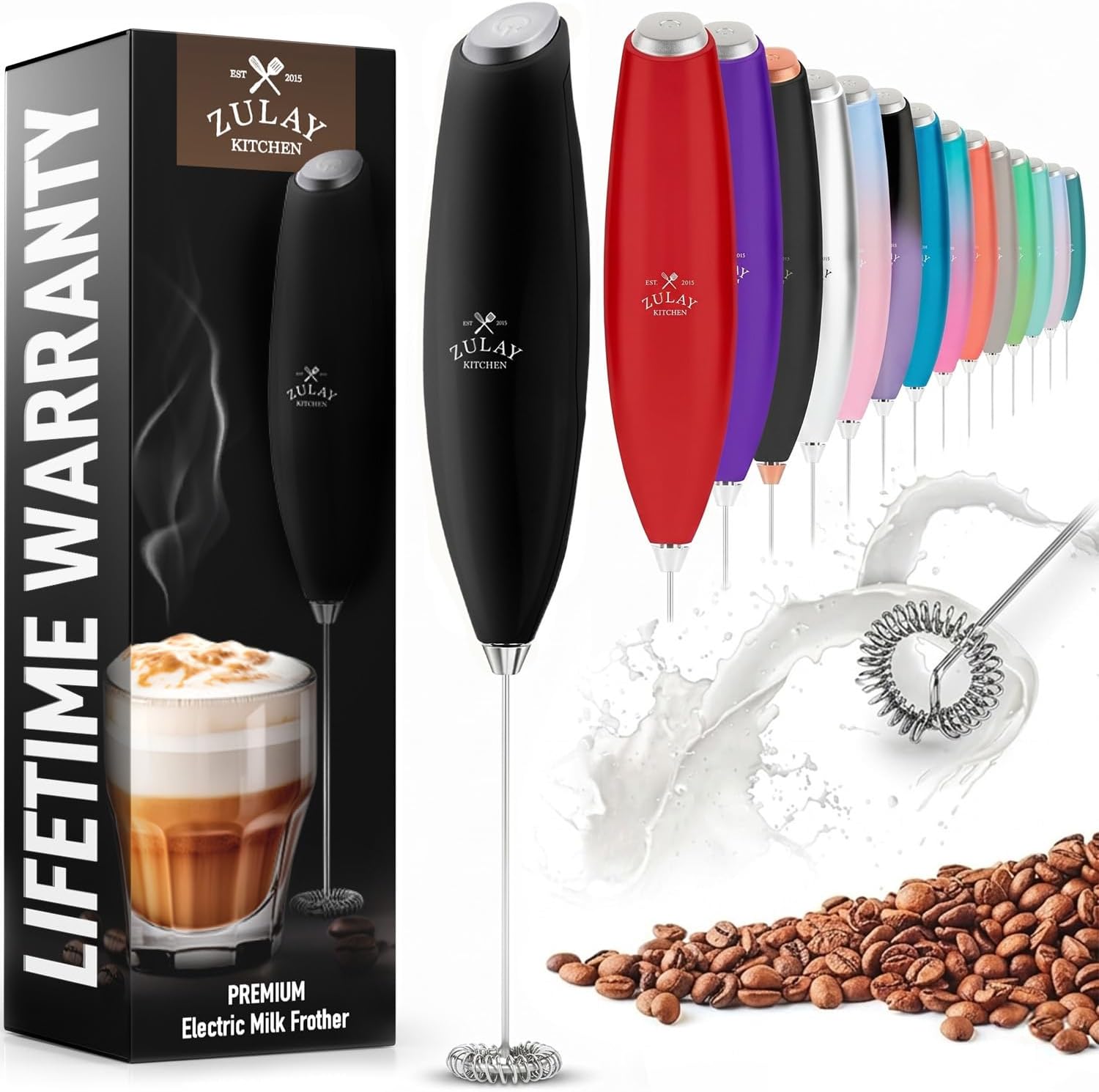 Kitchen Milk Frother Handheld Electric Whisk – Frother Wand, Durable Drink Mixer, Stainless Steel Whisk, Coffee Frother, Hand Blender, Frother for Protein Powder, Lattes, Matcha & More - Black