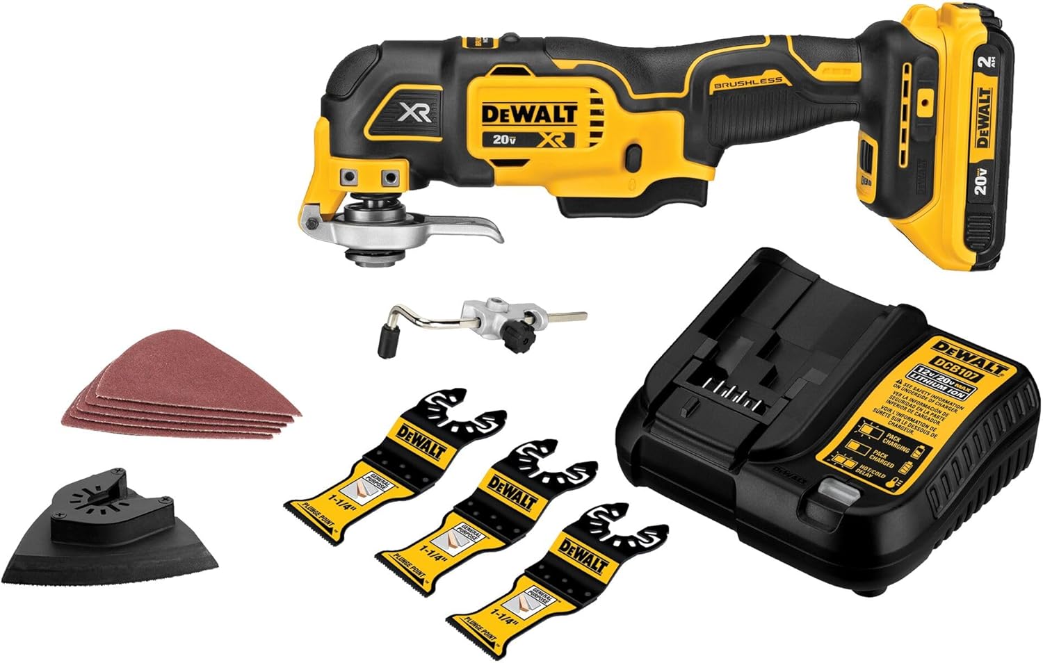 DEWALT 20V MAX XR Oscillating Tool Kit with Blades, 3 Speed Cordless Brushless Multitool, Up to 20,000 OPM, LED Light, Battery and Charger Included (DCS356C1)