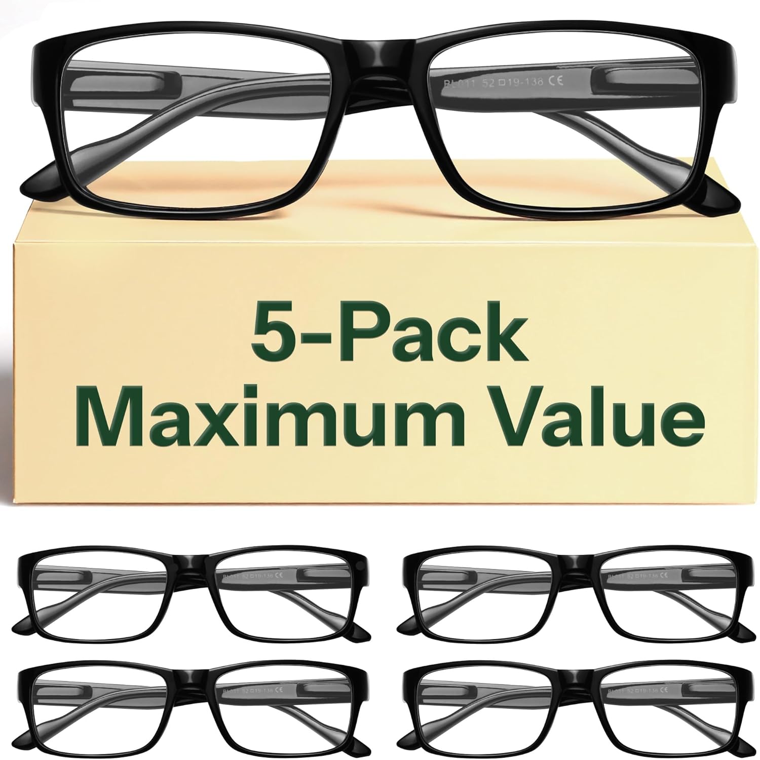 Professional Reading Glasses for All Day - Computer Readers with Blue Light Protection - Value Pack