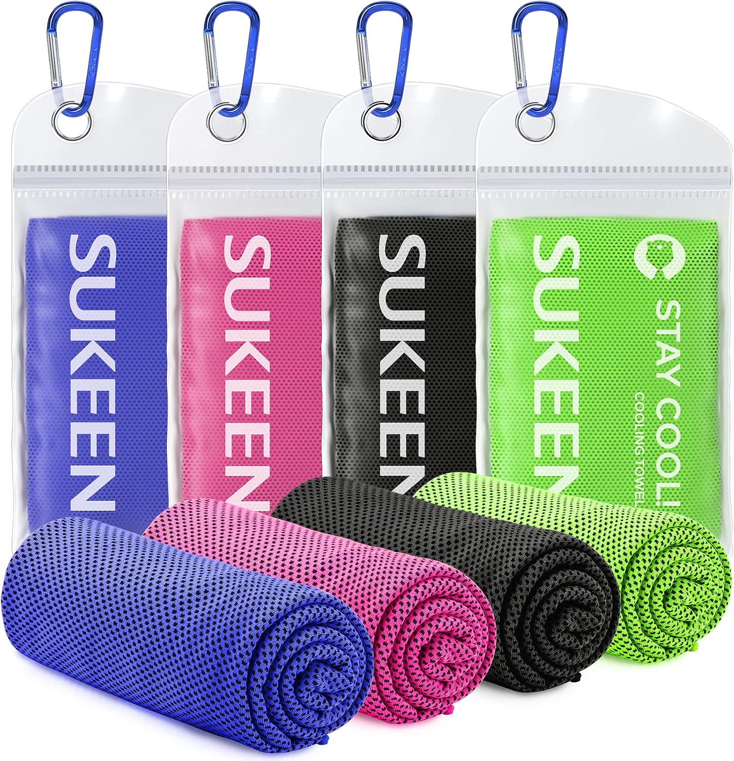 Sukeen 4 Pack Cooling Towels (40"x12"), Cooling Neck Wraps, Ice Towel, Soft Breathable Chilly Towel,Microfiber Towel for Yoga,Sport,Running,Gym,Workout,Camping,Fitness,Workout & More Activities
