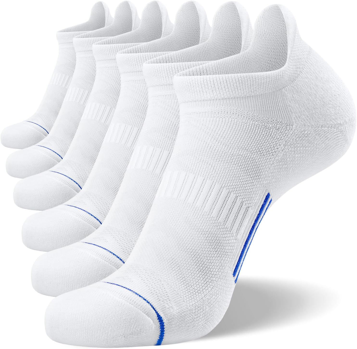 FITRELL 6 Pack Men's Ankle Running Socks Low Cut Cushioned No Show Compression Athletic Sports Gift for Men, Shoe Size 9-12, White+Blue