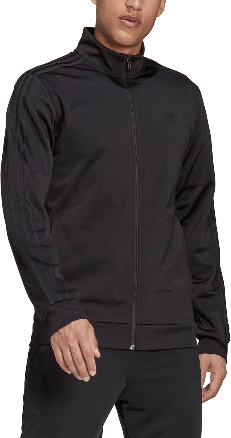 adidas Men's Warm-up Tricot Regular 3-stripes Track Jacket Black/Black Large