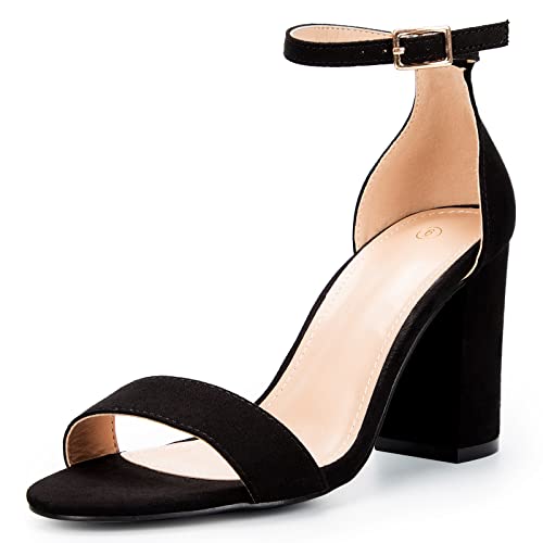 COASIS Women's Chunky Block Heels Open Toe Ankle Strap Heeled Sandals | 3.5" High Heel, 3MM Latex Midsole, Non-Slip Rubber Sole, Comfortable Walking, Wedding, Work & Party Wear